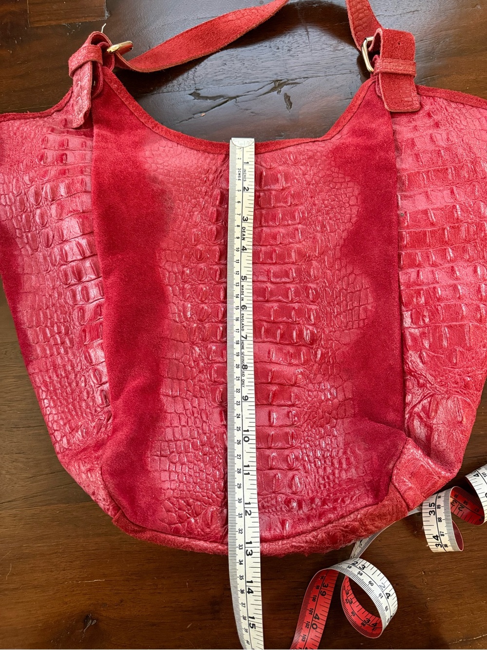 Red Croc-Embossed Genuine Italian Suede Hobo Bag - Picture 5 of 8